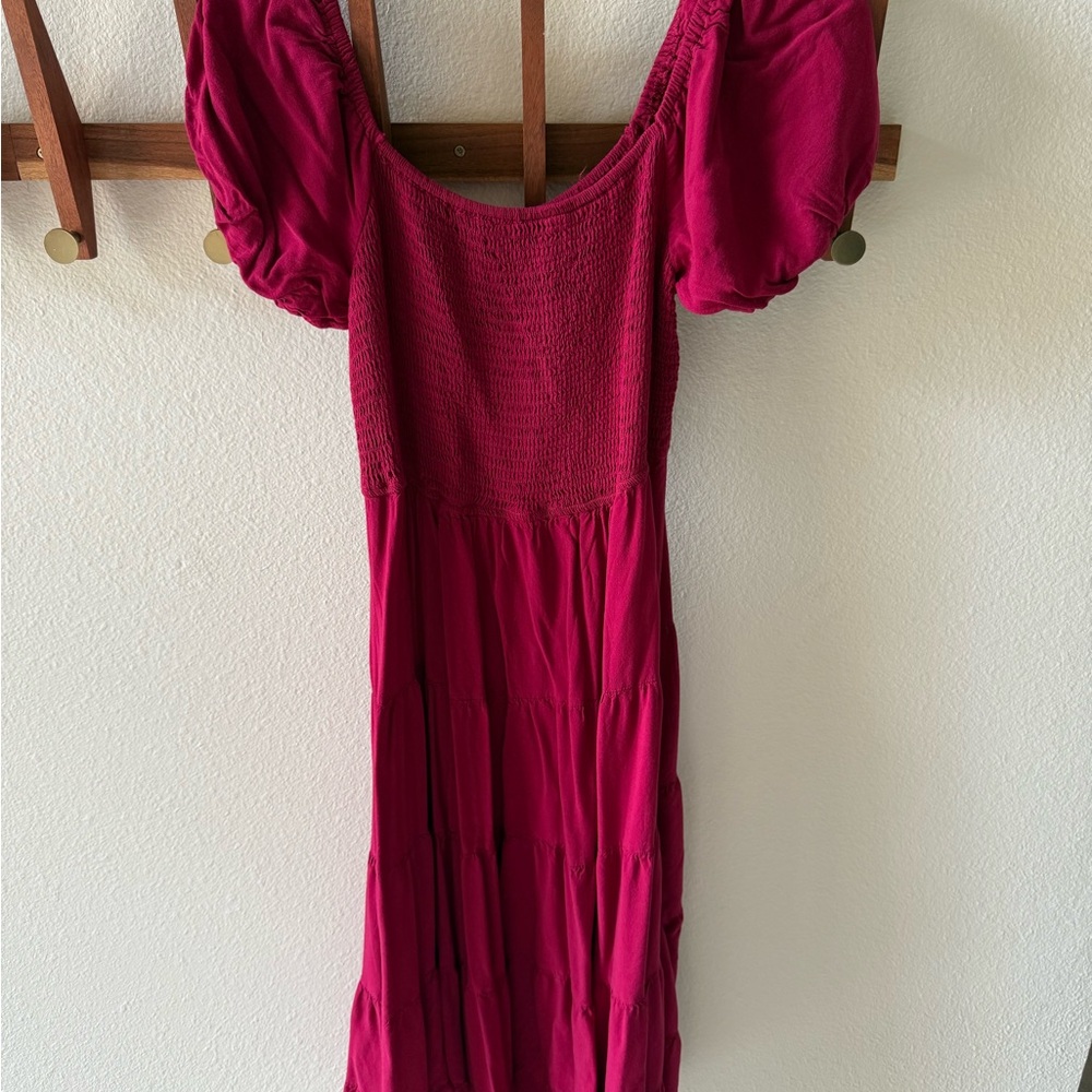 Fuchsia smocked  Midi dress